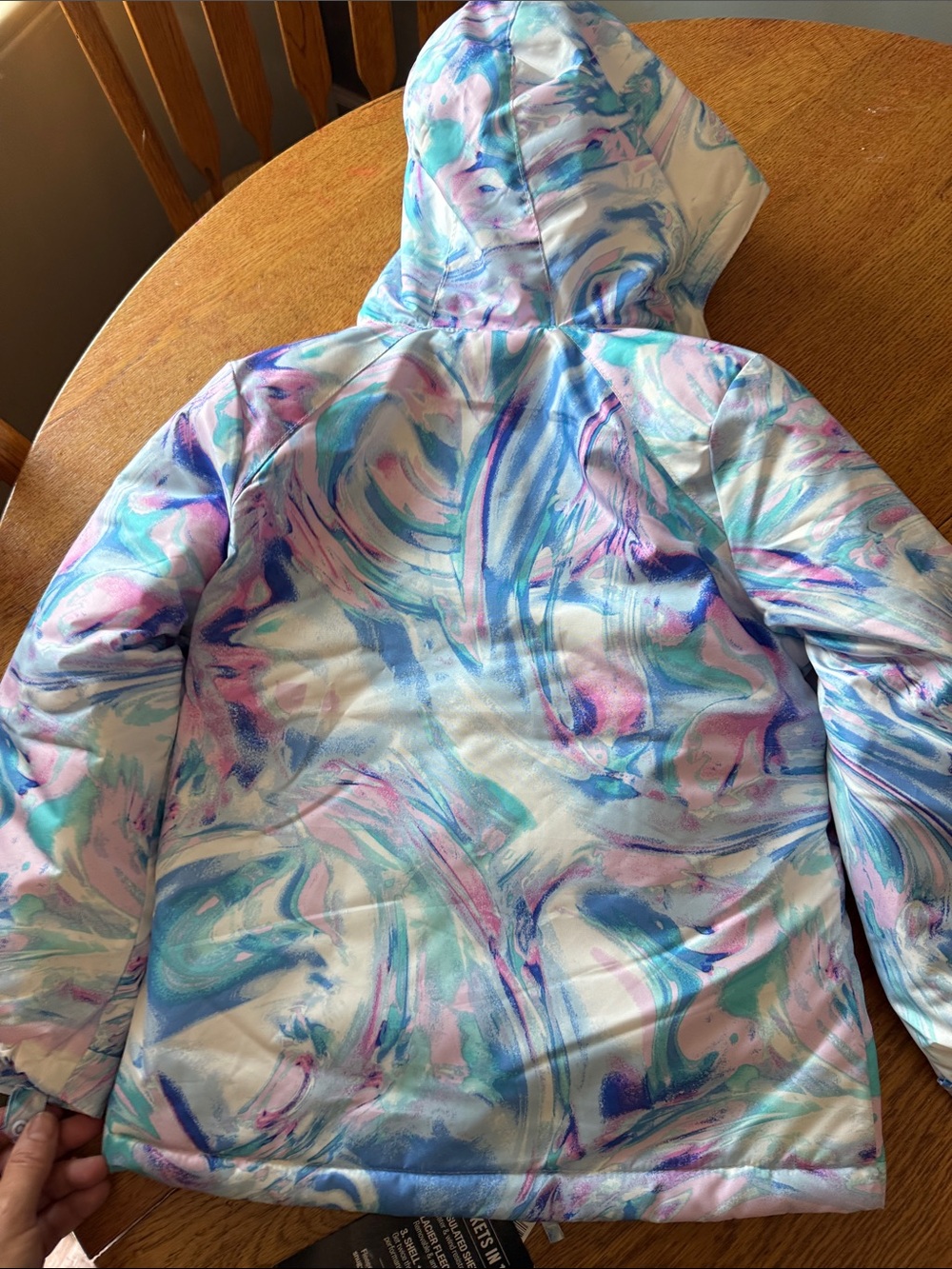 NWT Place Girls'  3 in 1 Marble-Print Hooded Puffer Jacket in Pink, Blue, Mint - Picture 6 of 6